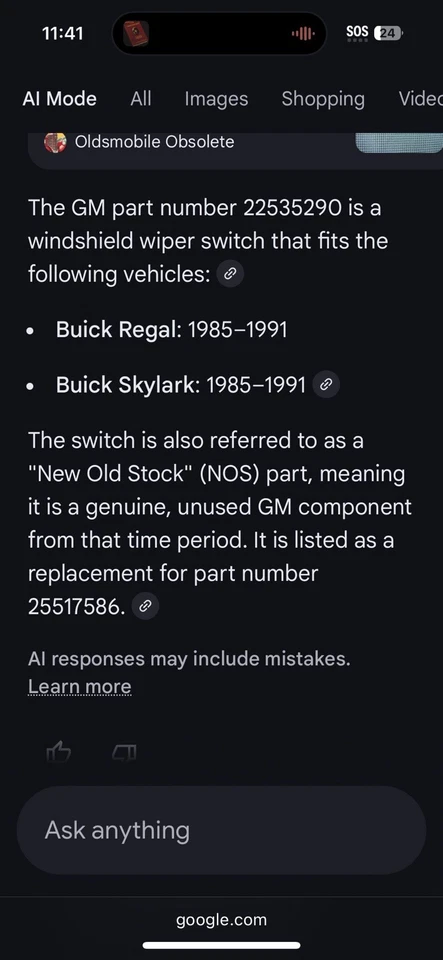 Nuevo interruptor de control de limpiaparabrisas genuino GM 22535290 OEM 1985-1991 Buick Regal Skylark Foto 2 de 4