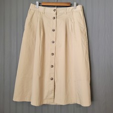 Lands End Button Down Midi Skirt Pull On Khaki Color Women's Size 12