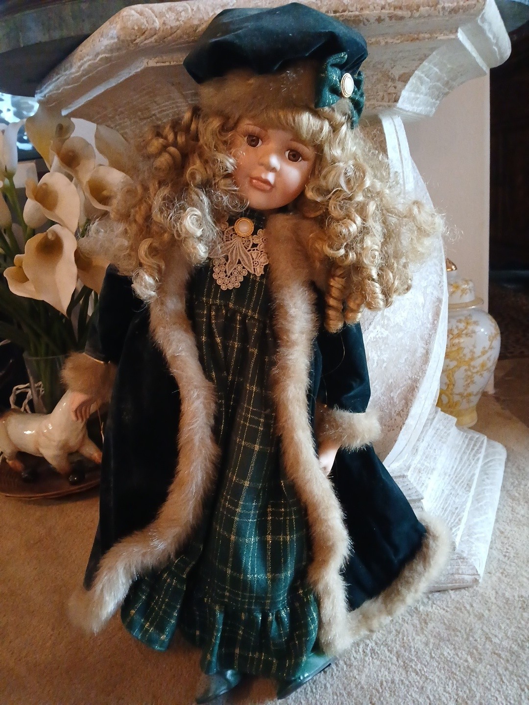 28 Porcelain Beautiful Girl Doll Turn Of The Century Attire.