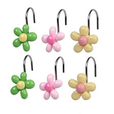 Colorful Flower Shower Curtain Hooks Anti Rust Resin Decorative Rings 12 PCS