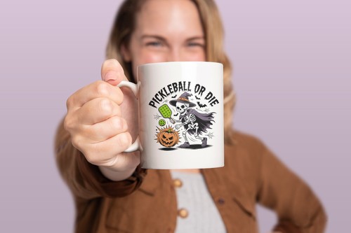 Pickleball Or Die Mug, Halloween Skeleton Mug, Funny Pickleball Mug, Spooky Cup - Picture 4 of 9