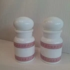 Vintage Set Of 2 Milk Glass Bubble Top Belgian Apothecary Jar Red/White Pattern