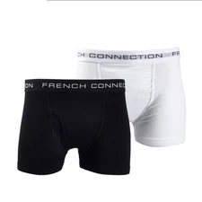 French Connection Men's White & Black 2 Pack Boxer Briefs