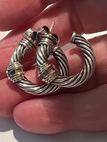 Vintage David Yurman 925 Silver/14 kit. Gold Hoops 10.2 Grams - Picture 8 of 8