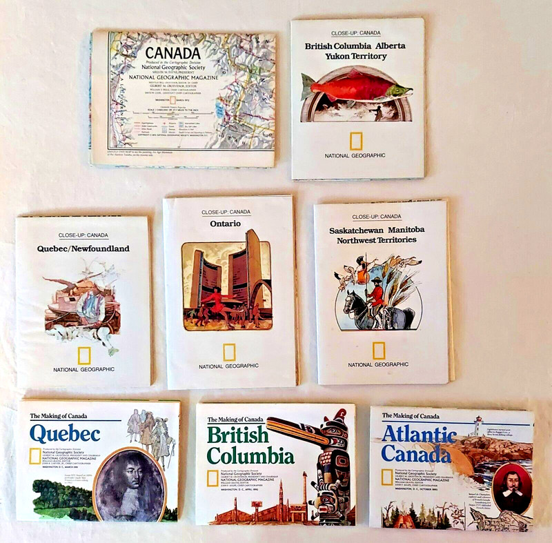 CANADA Quebec BC Ontario, Lot of 8, National Geographic Educational Maps Posters
