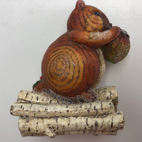Vintage Squirrel on a Birch Log Christmas Ornament Sugar Style Wood Look Berry - Picture 2 of 7