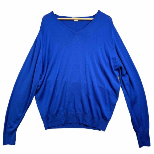 John Smedley Extra Fine Merino Wool V-Neck Blue Jumper Mens Size XXL - Picture 1 of 17