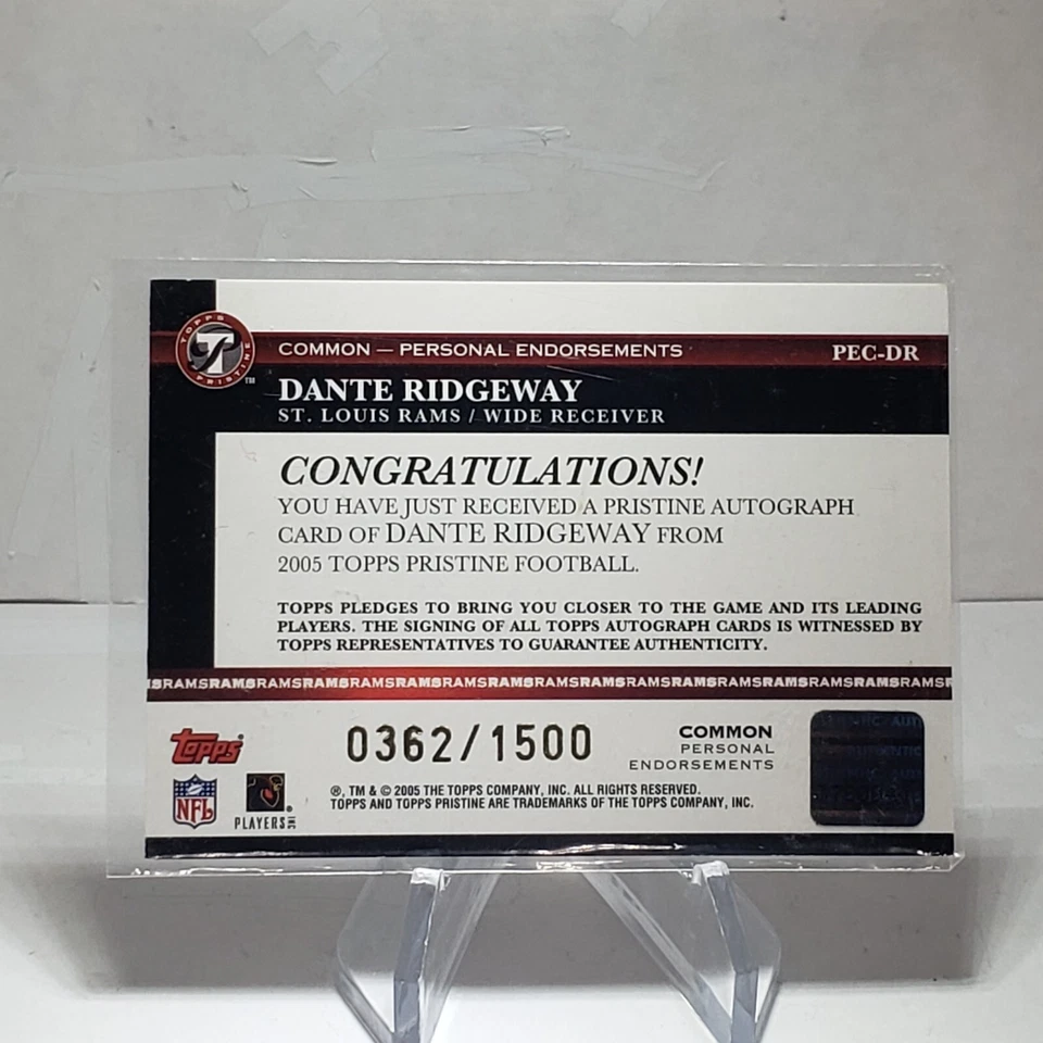 DANTE RIDGEWAY 2005 Topps Personal Endorsements SP Auto /1500 Ball State LA Rams - Image 2 of 2