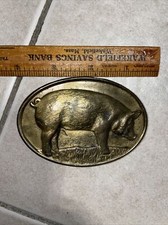 Vintage Metal Pig Oval Belt Bucke Marked USA