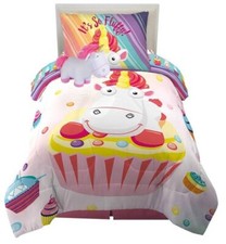 Fluffy Unicorn Kids Reversible Twin Bed Set and Cuddle Pillow-AB07TSQFLR18