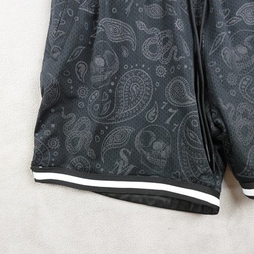 Saint Morta Shorts Mens 3XL Black Elastic Waist Mesh Paisley Skull Print Gym - Picture 5 of 18