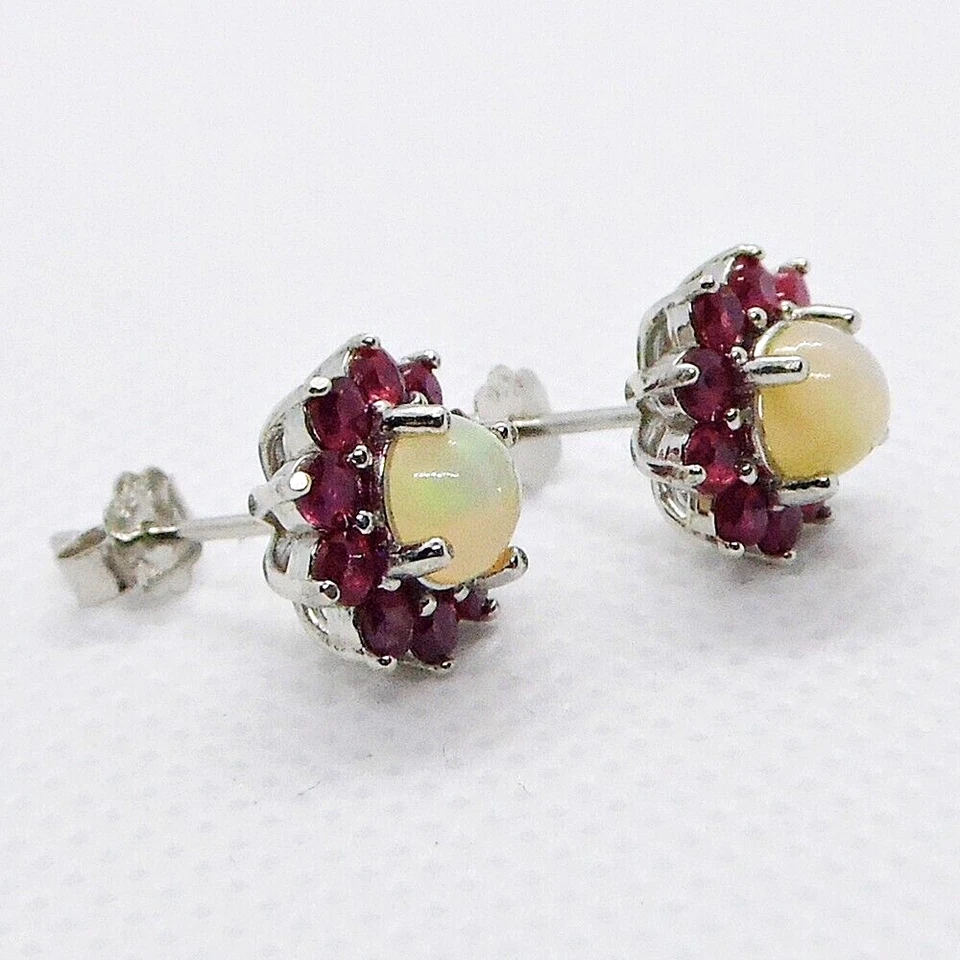 Cabochon Multicolor Opal Rubin Ohrstecker 925 Silber 585 Weißgold vergoldet - Bild 2 von 4