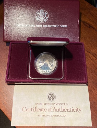 1988 US Olympic Proof Silver $1 Coin OGP (.76 Oz Silver)