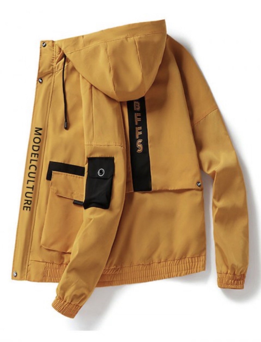 Zaful Letter Pattern Pocket Decoration Jacket Golden Brown XL NWT