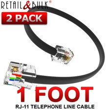  2 Pack  1 Foot Short Telephone Cable RJ11 1 foot Phone Line Cord