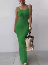 Women Summer Ribbed Bodycon Long Dresses Ladies Strappy Party Clubwear Dress
