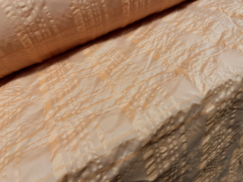 Tela de vestir tejida de tafetán Seersucker, por metro - diseño a cuadros - melocotón Foto 2 de 3