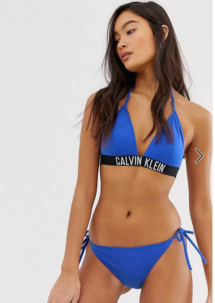 SEXY BLUE CALVIN KLEIN INTENSE POWER HALTER NECK BIKINI SIZE 12 L NEW TIE  SIDES