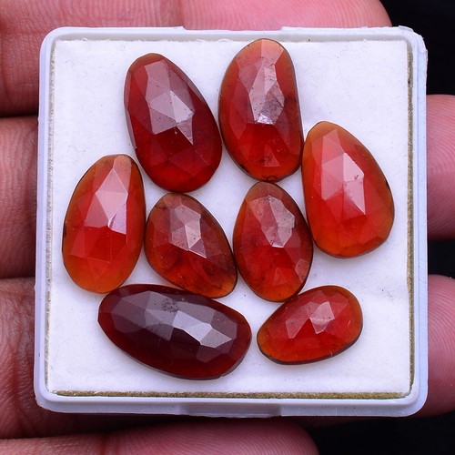 8 Pcs Natural Hessonite Garnet Untreated 12mm-17mm Checker Cut Loose Gemstones - Picture 3 of 6