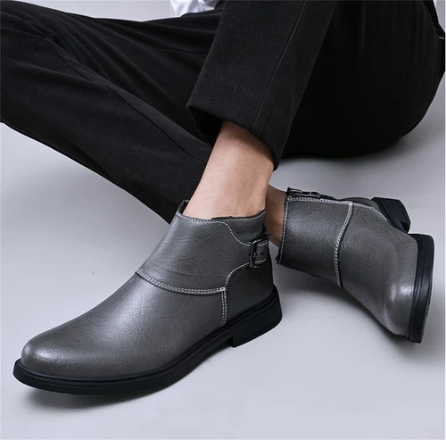 Herren Echtleder Spitz zulaufend Elegant Business Chelsea Schuhe Stiefeletten - Bild 12 von 30