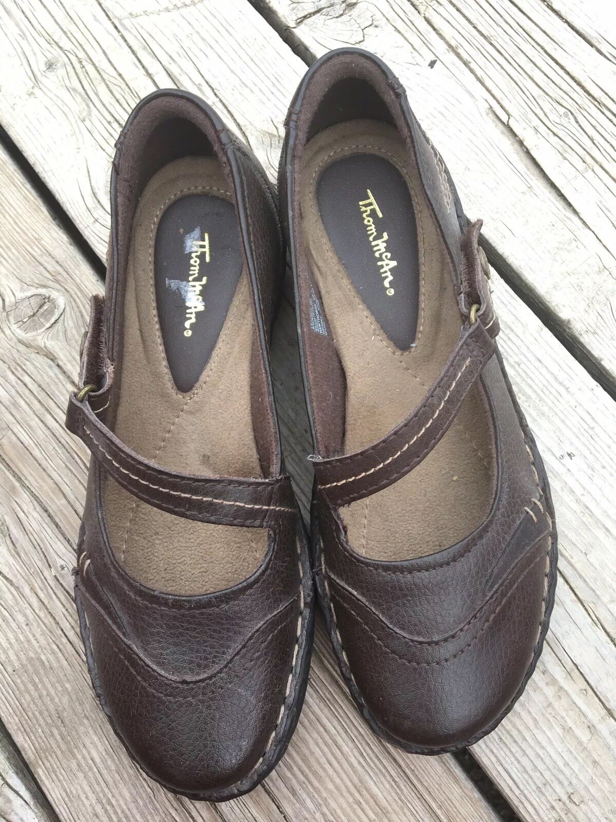 THOM McAN BROWN Leather Mary Janes Hook & Loop Shoes … Gem