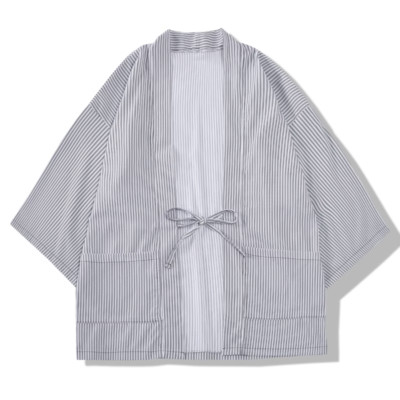 Men Kimono Cardigan Coat Casual Jacket Retro Striped Japanese Yukata Haori Coat