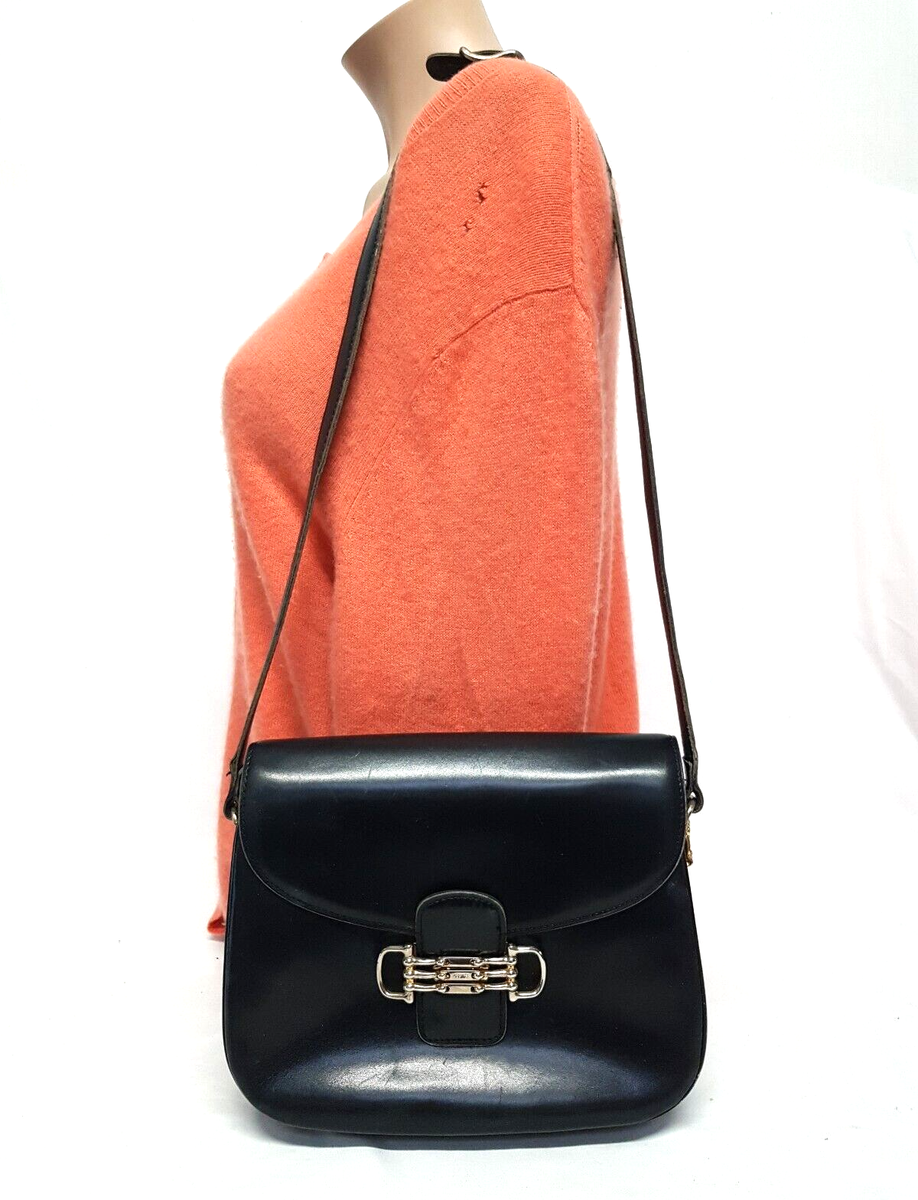 VINTAGE CELINE TRIPLE HORSEBIT BLACK LEATHER SHOULDER BAG | eBay