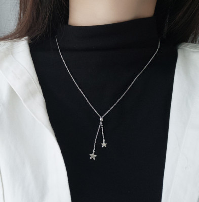 925 Sterling Silver Star Slide Lariat Pendant Choker Necklace Women Gift Box PE3