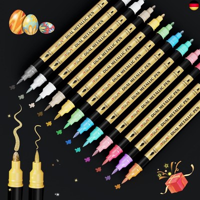 IVSUN Metallic Stifte, 12 Farben Dual tip Metallic Marker Stifte Set für 