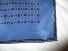 Vintage Jacques Fath Blue Geometric 100 Silk Pocket Square Scarf 16" Italy