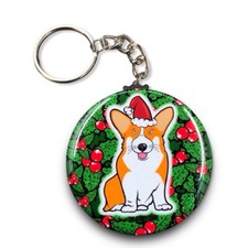 Welsh Corgi Santa Keychain Handmade Retro Pet Portrait Art Gift Accessory
