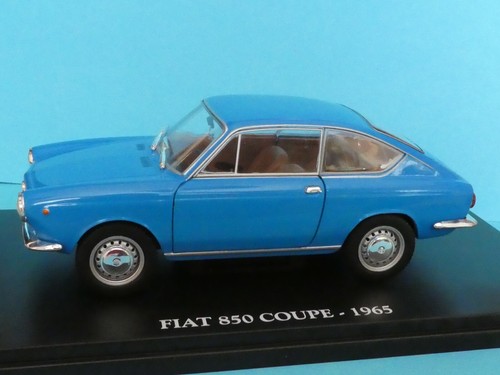 Fiat 850 2-türiges Coupé 1966 blau mit hellbraunem Innenraum Atlas 1:24 th. Waage - Bild 4 von 6