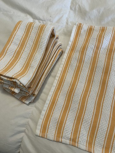 Williams Sonoma LUNCHEON NAPKINS SET/5 Stripes Orange White Cotton Vintage - Picture 2 of 8