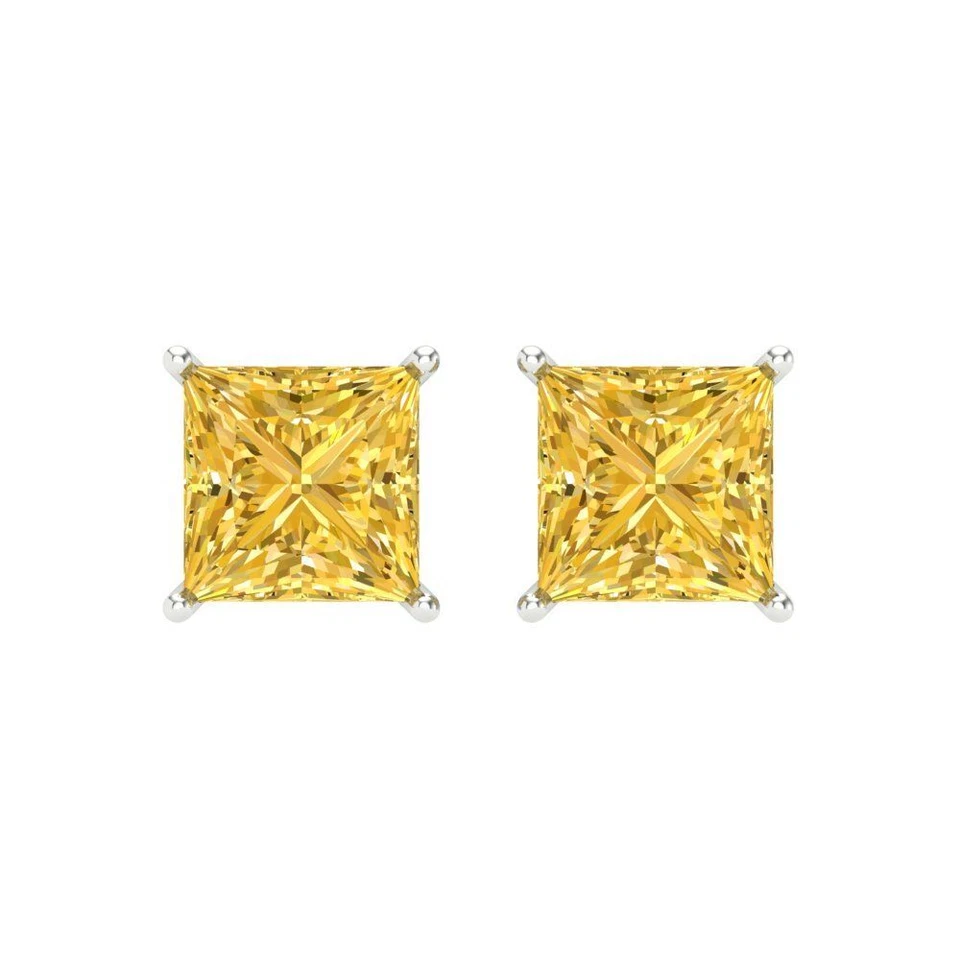 Yellow Zirconia Stud Earrings for Women, Screw back (3 cttw, 6.5mm Princess-Cut) - Image 3 of 4