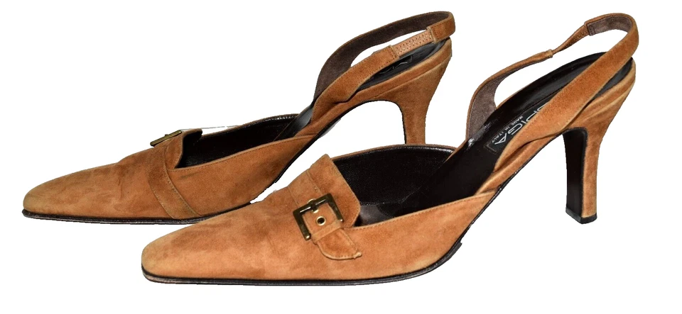 Via Spiga Marrón Gamuza Hebilla Correa Punta Cuadrada Tacones Cordones Talla 11M Foto 4 de 4