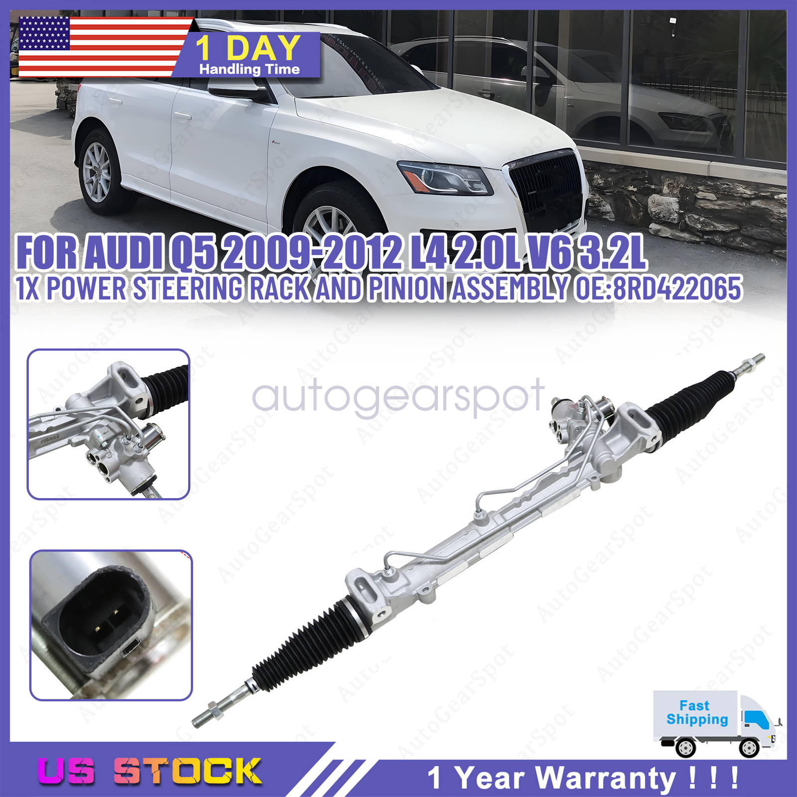 1x Power Steering Rack and Pinion Assembly For Audi Q5 2009-2012 L4 2.0L V6 3.2L