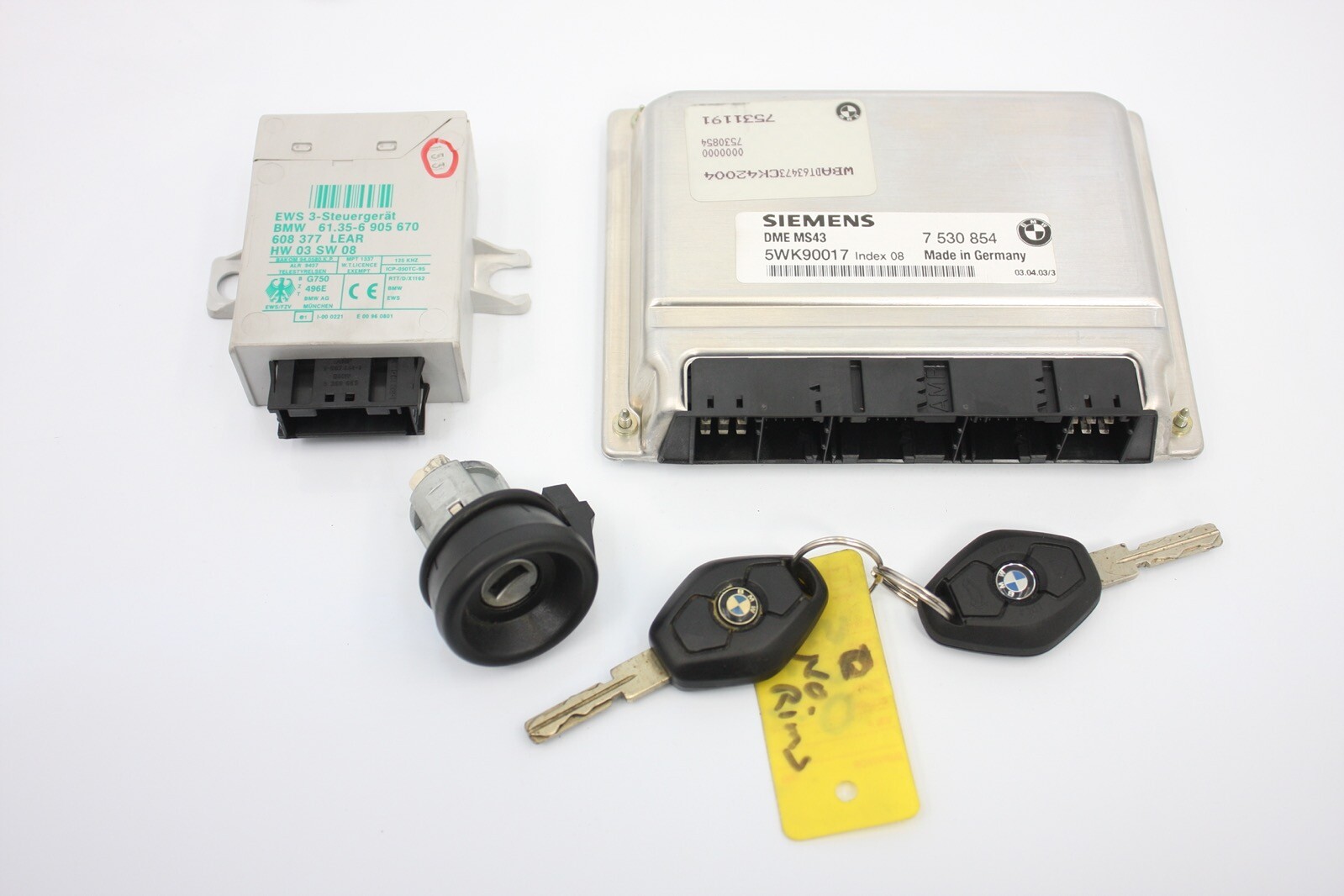 BMW E39 530i M54 MS43 OEM DME ECU + EWS Module + Keys & Ignition Tumbler