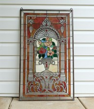 20.5" x 34.75" Flower in vase Tiffany Style stained glass window panel, WL230