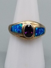 Amethyst and Lab Fire Opal Sterling Silver Ring Size 7.5
