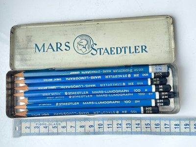 Mars Staedtler Germany Original Tin Case Mixed Grades Pencil 2H-3H 7 pieces .VTG