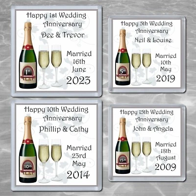 GB GIFT DESIGNS PERSONALISED 1st 5th "ANY YEAR" WEDDING ANNIVERSARY COASTER or MAGNET GIFT