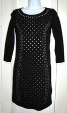 Forever 21 Black jersey Knit midi Bodycon Dress Silver-Studs 3/4-slev. Wm Jr S/M