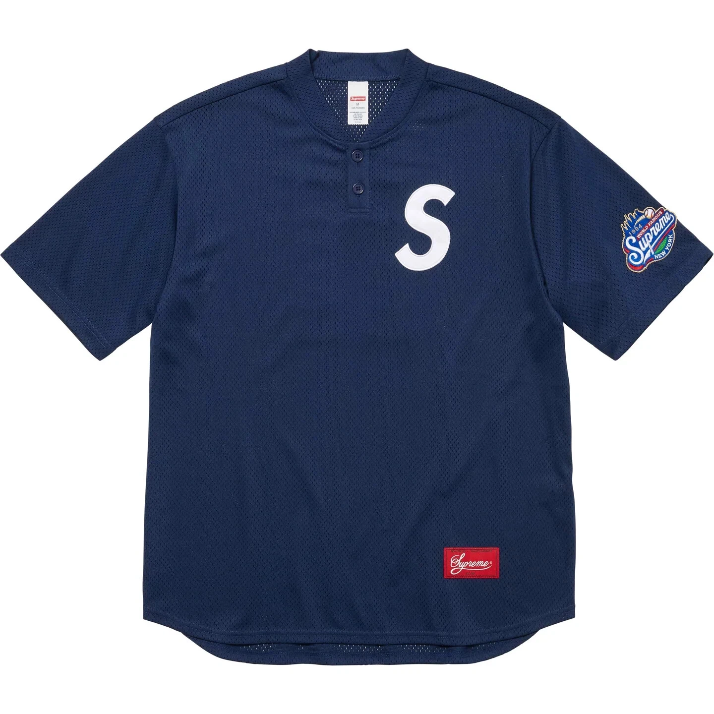 Supreme FW24 S Logo Baseball Henley Polyester Top Bleu Taille L Neuf EN MAIN