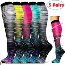 5Pairs Women Men Compression Stocking Knee High Graduated Support Socks S/M-L/XL