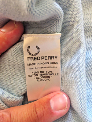 Fred Perry Men s L Blue Cotton Knit Crew Neck Pullover Sweater Logo