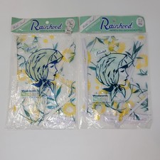 2 Vintage Clear Floral Plastic Rainhood Rain Bonnet with Peak Yellow White Daisy