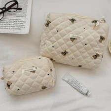 Cartoon Bear Women's Cosmetic Bag Portable Corduroy Ladies Travel Makeup Storag