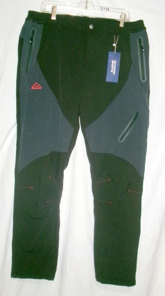 NEW Outdoor Sports XXL 2XL Men's Water Proof Pants Lined Zip Pockets Black Gray