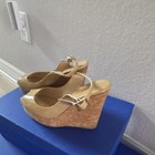Jimmy Choo Beige Patent Leather Slingback Wedge Sandals Buckle Ankle Strap — photo 4