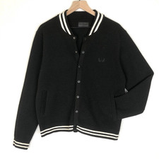 NICK DANGER Jacket Men's L Black White Bomber Long Sleeve Varsity Pockets Snap